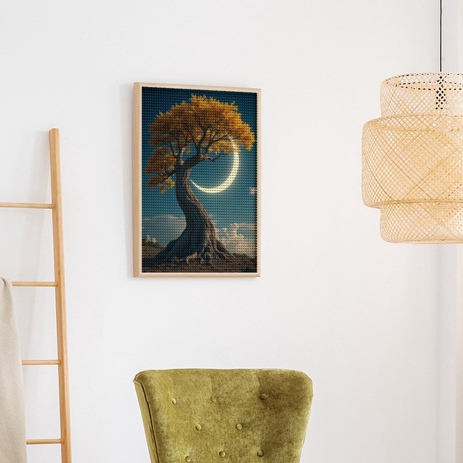 Diamond Art Kits for Adults, Golden Tree Crescent Moon Sky 5D Diamond Painting Kits for Adults Beginners, DIY Full Drill Diamond Painting, Gem Art and Crafts 12x16