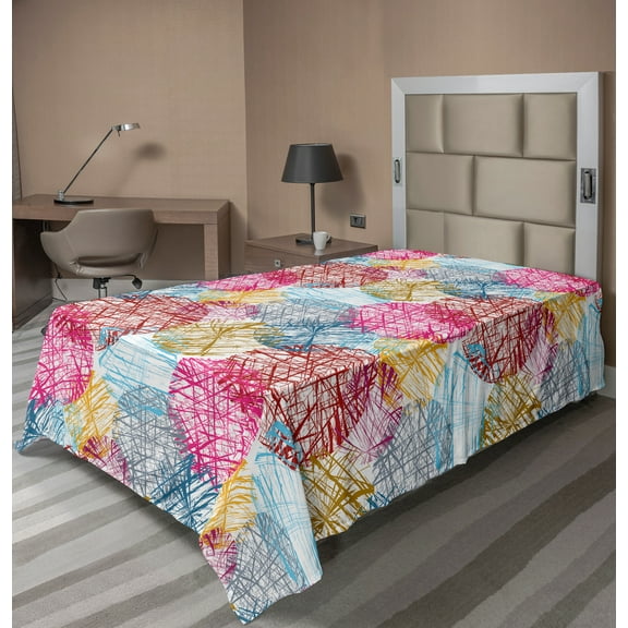 Ambesonne Colorful Flat Sheet, Scribbled Circles Motifs, TwinXL Size, Multicolor