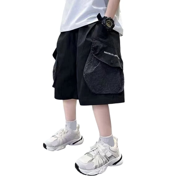 CONROSES Kids Boys Casual Shorts Wide Leg Baggy Shorts for Child Solid Elastic Waist Cozy Summer Jogger Shorts with Pockets