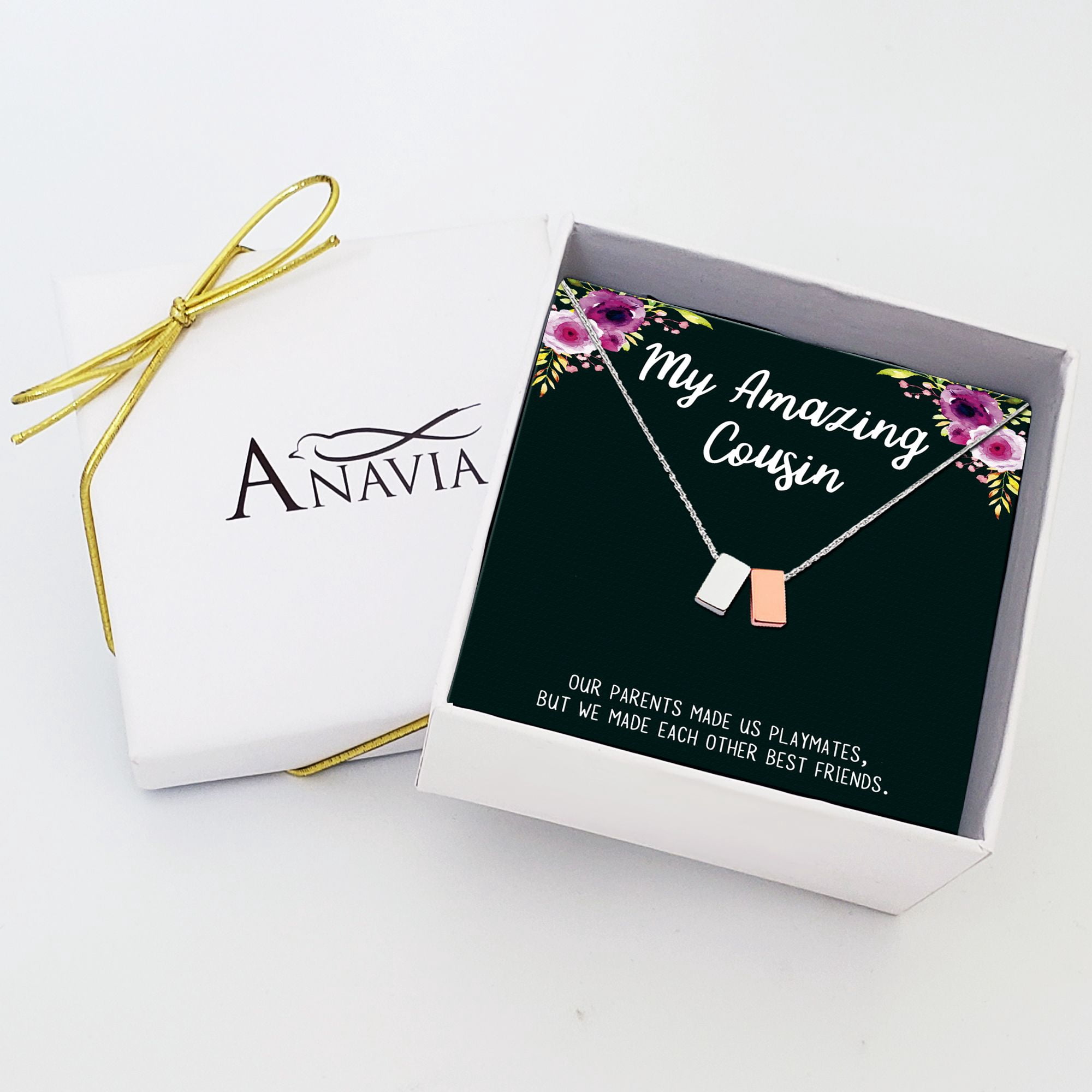 Anavia My Amazing Cousin Necklace, Necklace with Card, Cousin Gifts, Jewelry Gift, Gift for Family, Gift for Cousin, Cousin Birthday Gift, Christmas Gift for Her [1 Silver & 1 Rose Gold]