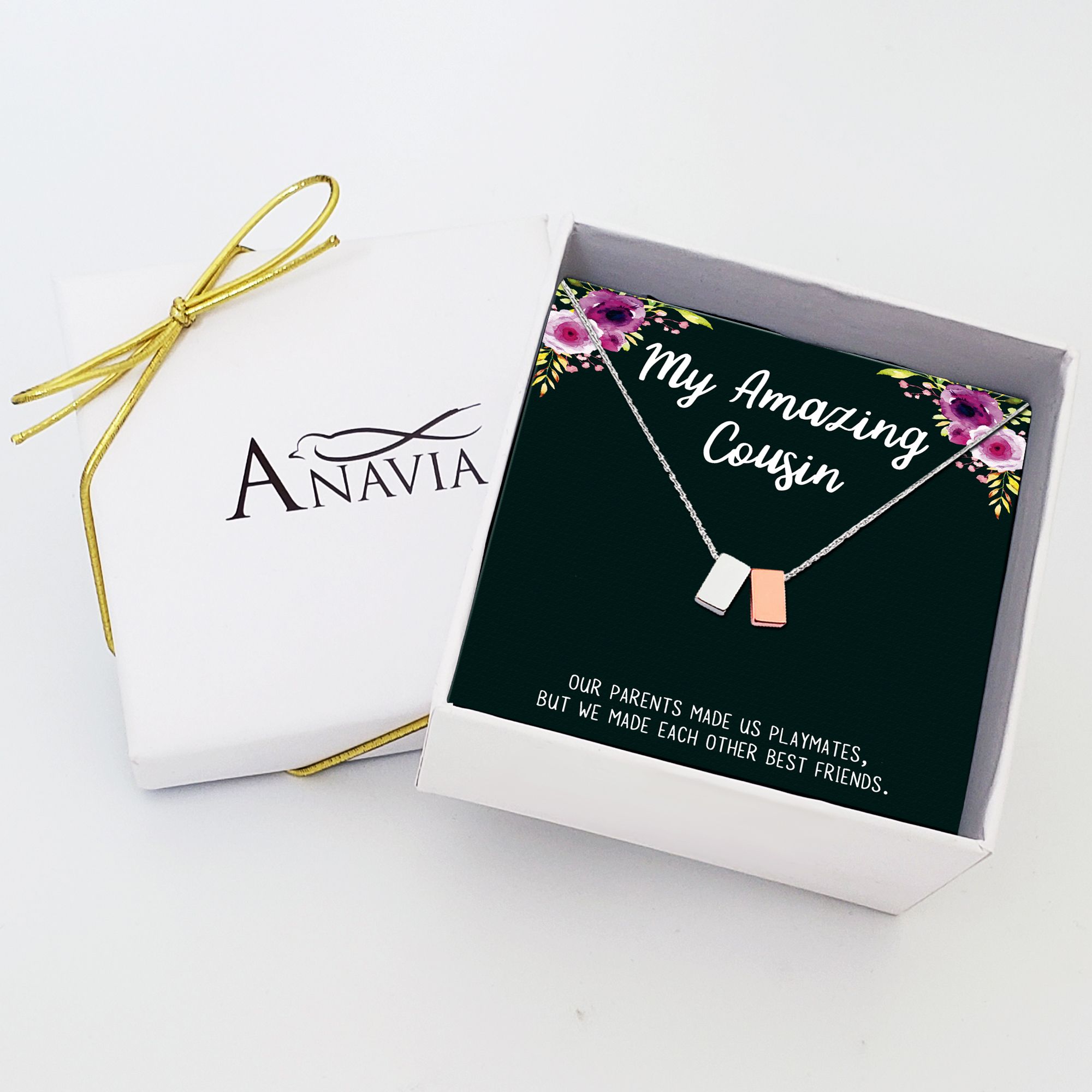 Anavia My Amazing Cousin Necklace, Necklace with Card, Cousin Gifts, Jewelry Gift, Gift for Family, Gift for Cousin, Cousin Birthday Gift, Christmas Gift for Her [1 Silver & 1 Rose Gold] - image 2 of 2
