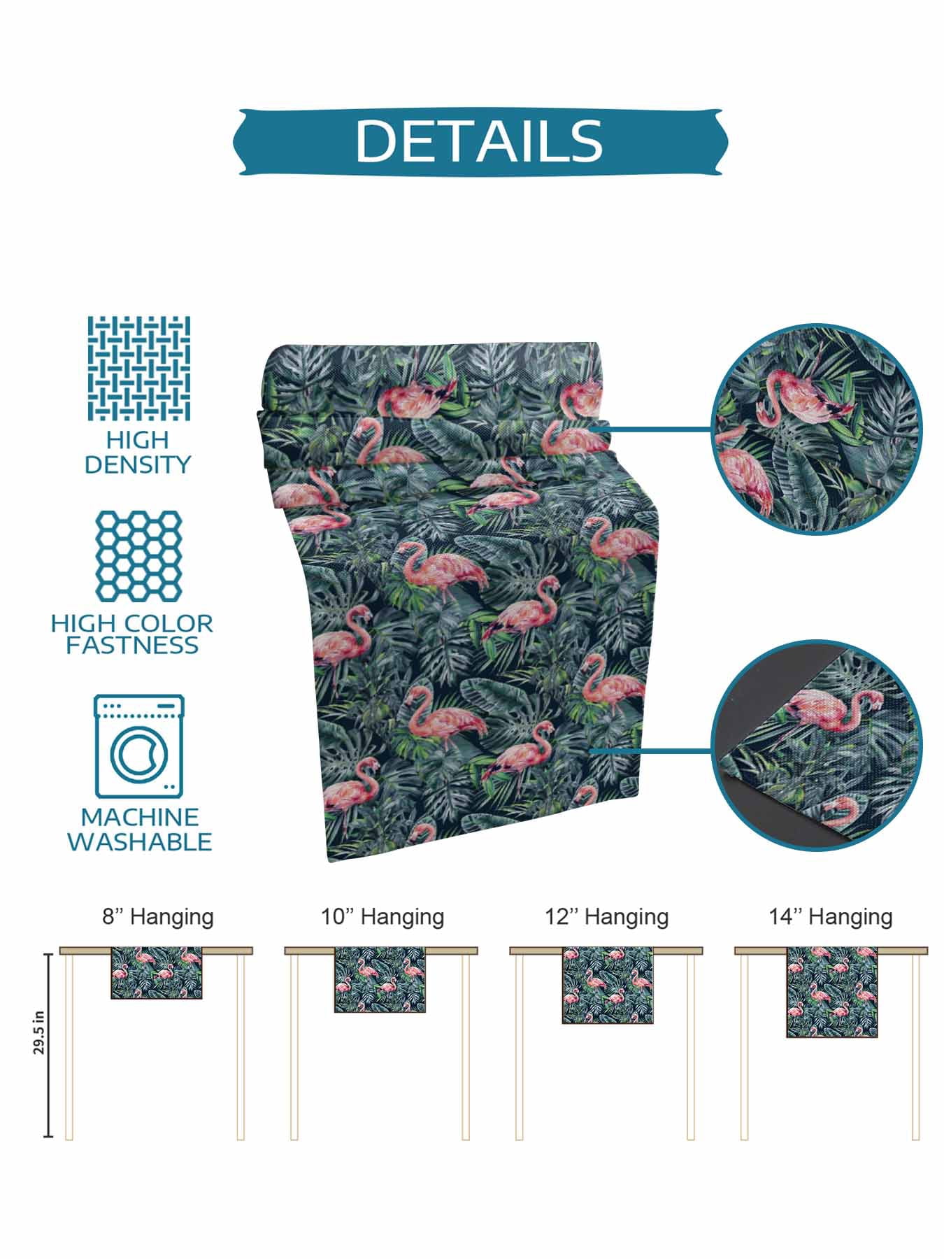 Pink Flamingo Table Runner, Country Tropical Animal Green Monstera Plant Farmhouse Washable Cotton-linen Table Runners Dining Kitchen Decoration for Everyday Home Wedding Party Decor, 13 x 108 Inch