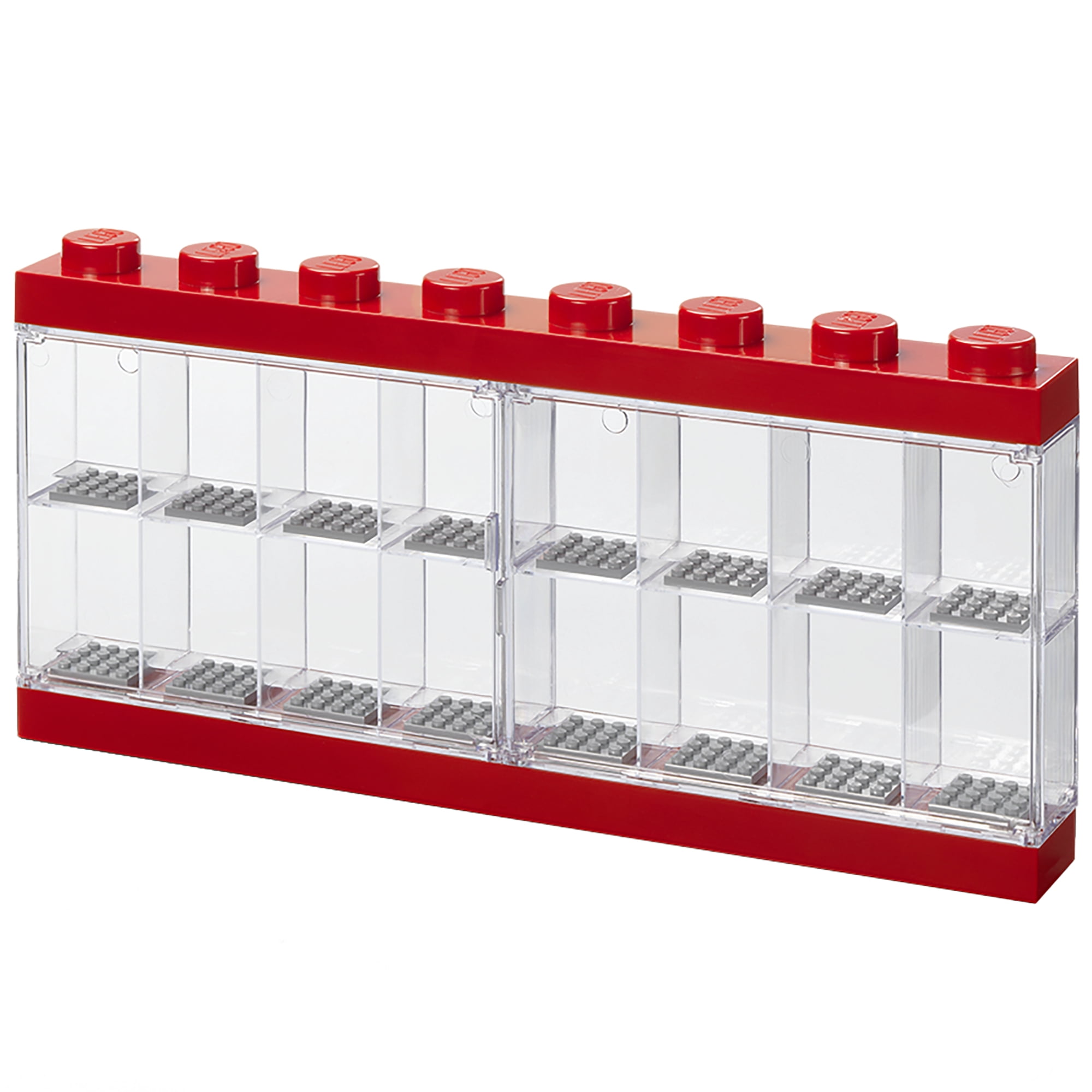 LEGO Minifigure Display Case Red Holds 16 Figures Stackable Collectible Showcase