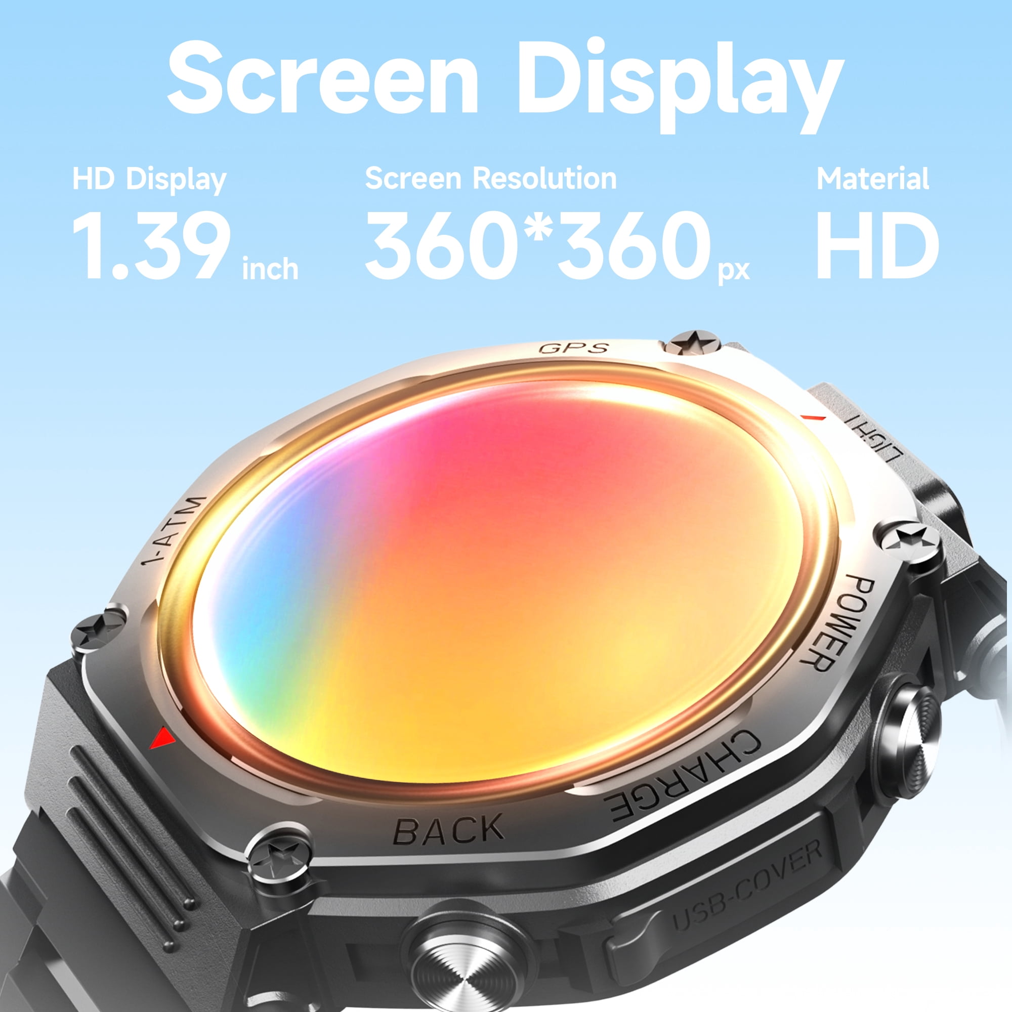 SIMSONLAB 1.39"HD Screen Smart Watch Men Womens,with Bluetooth Call Answer GPS Outdoor Sport LED Flashlight 20 Days Standby,1 ATM Waterproof for Android/Iphone Devices Gift(Two watch straps)
