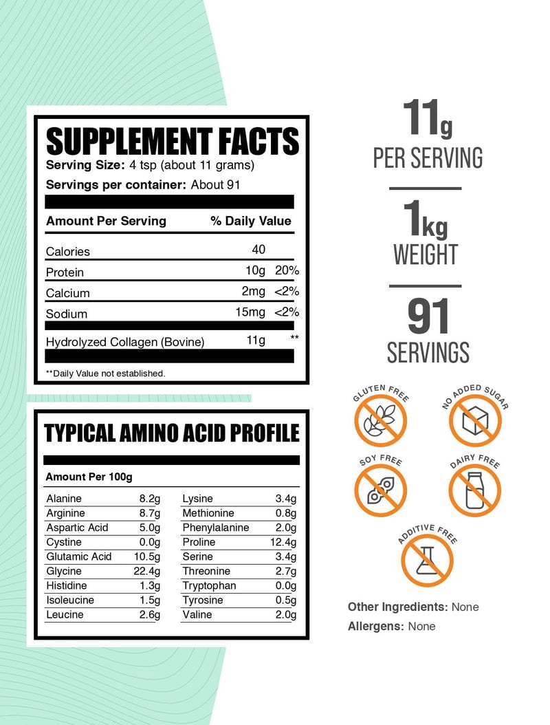 BulkSupplements Collagen Peptides Powder - Bovine Collagen Powder, Collagen Supplement - Unflavored, 1kg (2.2 lbs)