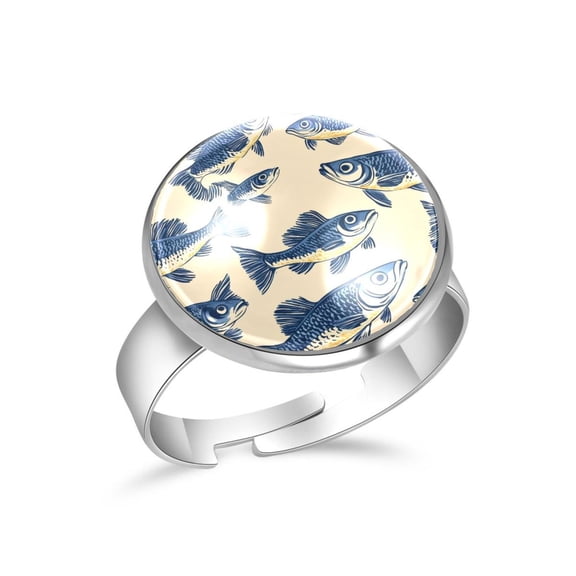 PhooArto Ocean Fish Sea Pattern Stainless Steel Rings for Women, Open Adjustable Ring Promise Ring Jewelry Gifts