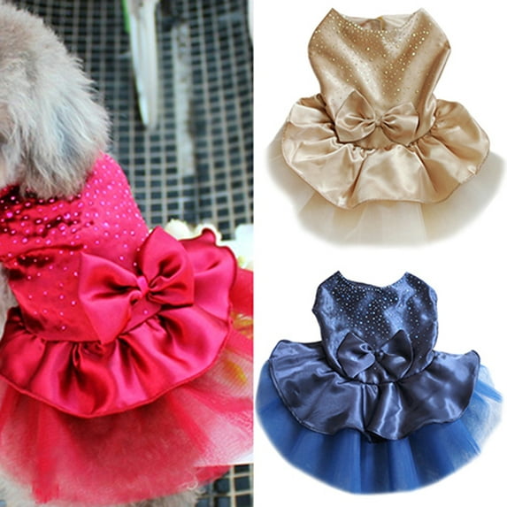 SPRING PARK Dog Puppy Solid Color Bow Gauze Tutu Sequin Princess Skirt Pet Summer Vest Dress Clothes