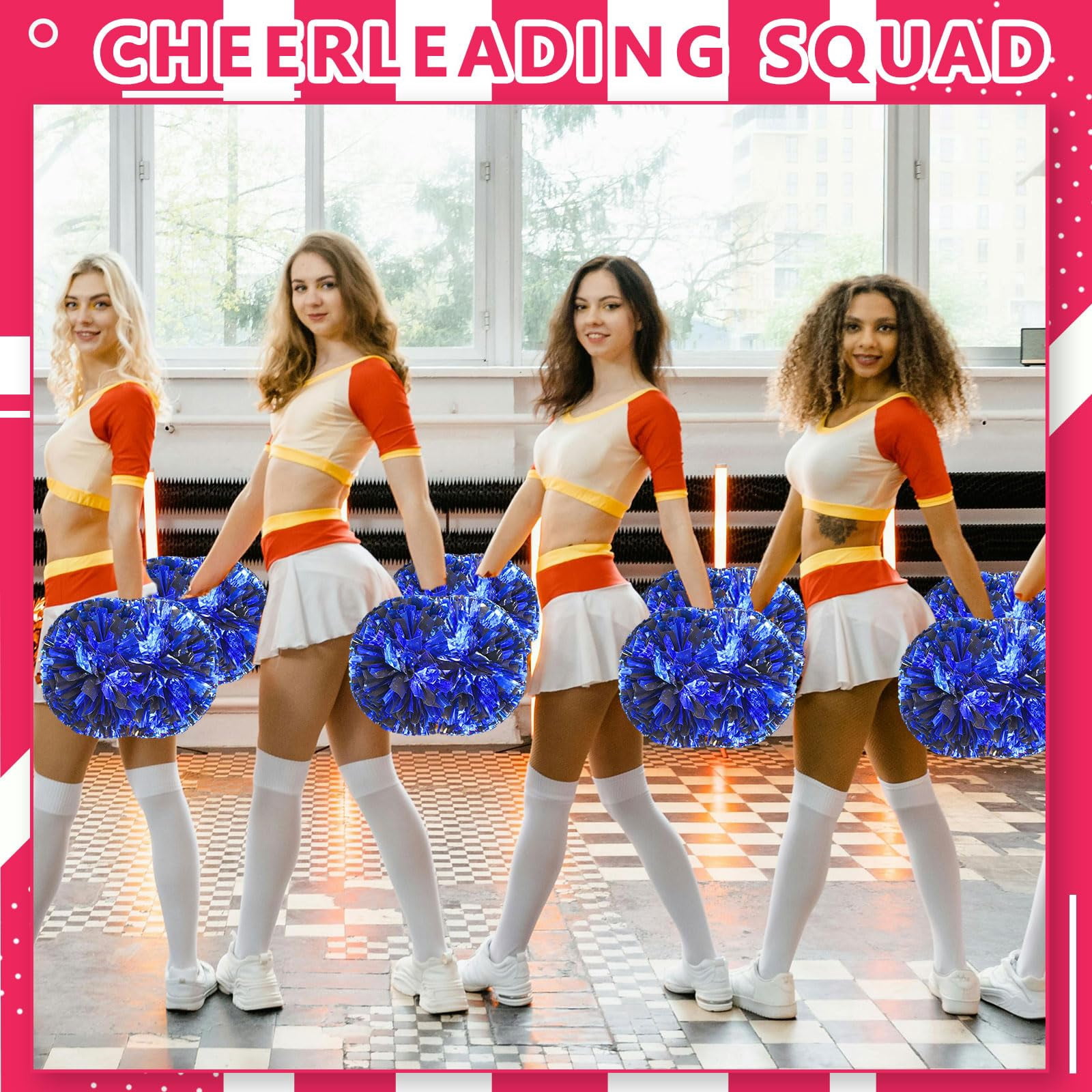 Pom Poms Cheer 8 Pcs with Handle, Cheerleading Handheld Squad Pompoms for Sports Team Spirit Games Dance Party Adults
