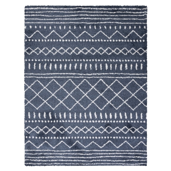 SAFAVIEH Arizona Teagan Geometric Shag Area Rug, Slate Blue/Ivory, 9' x 12'