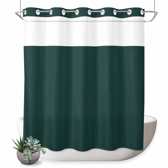 No Hook Shower Curtain, Pure Dark Green Shower Curtains for Bathroom with See Through Top Window, Simple Solid Color Waterproof & Washable Bath Curtain Standard 72"x72"
