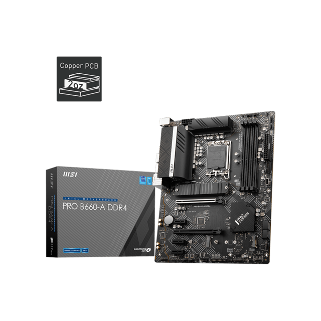 MSI PRO B660-A DDR4 Motherboard (ATX, 12th Gen Intel Core, LGA 1700 Socket, DDR4, PCIe 4, 2.5G LAN, M.2 Slots, USB 3.2)