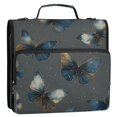 thumbnail image 2 of Water-Resistant 3-Ring Binder Organizer with Multiple Pockets Zipper Binder Bag for Office Brown-blue Butterfly Pattern, 2 of 8