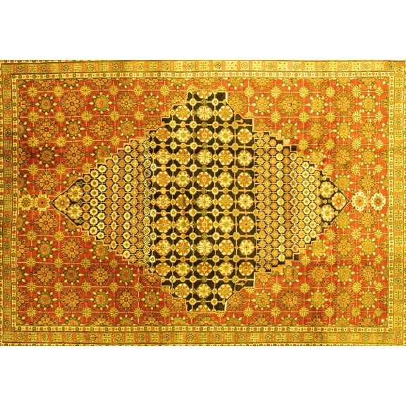 Ahgly Company Machine Washable Indoor Rectangle Persian Yellow Traditional Area Rugs, 5' x 7'