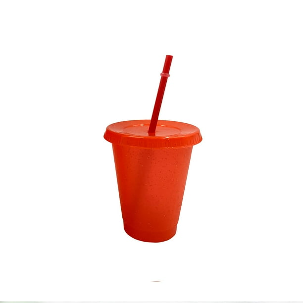 Advancent Vaso para beber con tapa y pajita Botella reutilizable de plástico PP PP para batido de jugo de café de bebida fría Mostrada Naranja 480ml Advancent HA007952-07