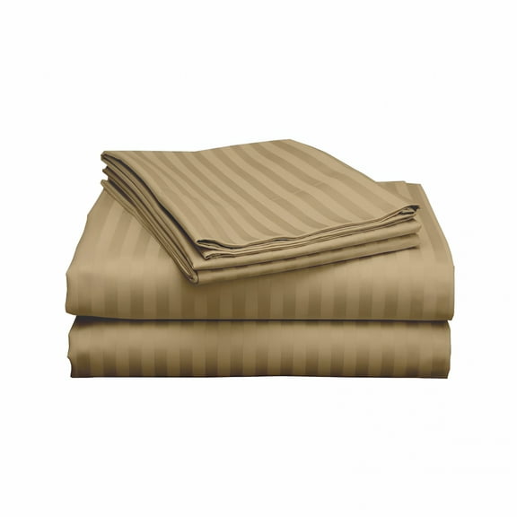 AUQ Bed Sheets Set-800 Thread Count 100% Egyptian Cotton Sheets-4 Piece Sheet Set Fits Mattress Up to 24 Inch Deep Pocket Sateen Weave for Soft Fitted Sheet-Taupe Stripe Queen Size