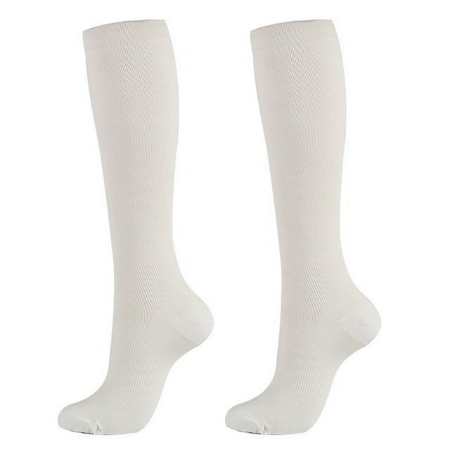 Bas de Compression pour Course Hommes Femmes Chaussettes de Sport Marathon Chaussettes de Randonnée 20-30mmHg Ajustement Vol Grossesse Varices Enflées QYSZ03-Blanc G-TG