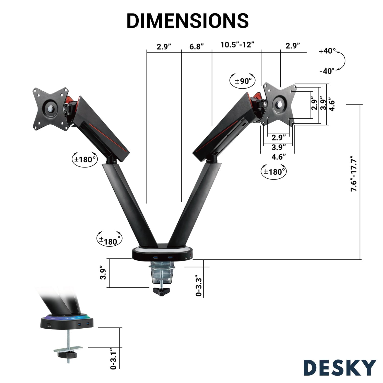 Desky Dual LED Gaming Monitor Arm