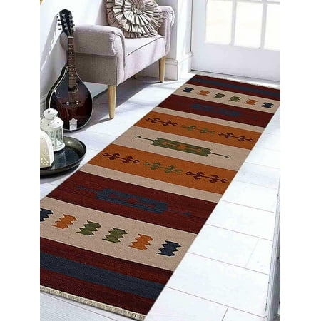 Rugsotic Carpets Hand Woven Flat Weave Kilim Wool 2'6''x6' Runner Rug Contemporary Multicolor D00112