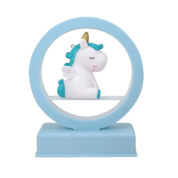 KAKOWELY Decoración de dormitorio para niña, corazón, personalidad, regalo de cumpleaños, unicornio de ensueño, luz nocturna musical, sin batería, color azul