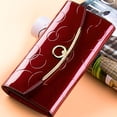 thumbnail image 4 of Cartera de cuero Qarigey para mujer Tipo 2 Rojo con botón a presión y bolsillo con cremallera, 4 of 6