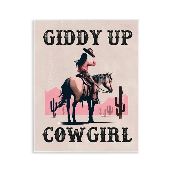 Stupell Industries Giddy Up Brunette Cowgirl People Painting Unframed Art Print Wall Art, 11 x 14