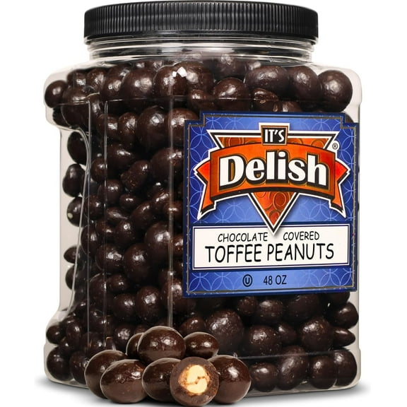 Chocolate Covered Toffee Coated Peanuts by It's Delish, 48 OZ Jumbo Container  DarkChocolate Candy Nuts Bulk Peanut