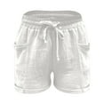 thumbnail image 7 of vigerkar Summer Cotton Linen Shorts for Women Elastic High Waist Casual Solid Lightweight Shorts Drawstring Comfy Short Pants with Pockets White, 5XL, 7 of 7