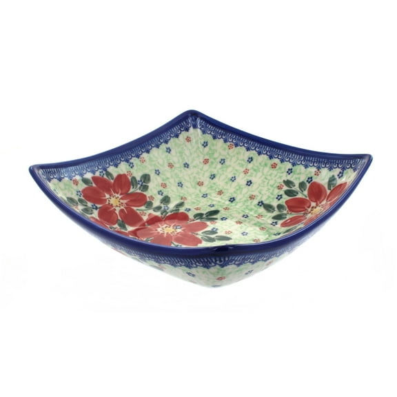 Blue Rose Polish Pottery Pointsettia Square Serving Dish