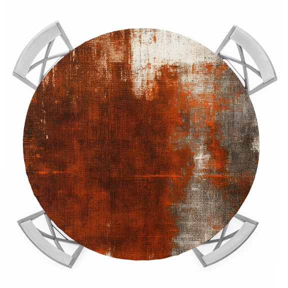 Red Orange Brown Round Tablecloth for 55-60 Inch Tables, Fitted Table Cover with Elastic Edge, Modern Oil Painting Abstract Art Waterproof Outdoor Table Cloth Protector for Patio Garden Dinner Picnic