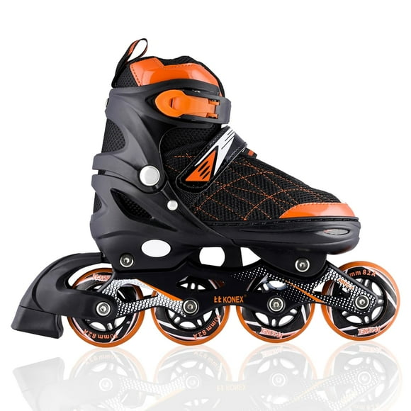 Konex Patins à Roues Alignées à 4 Roues / Chaussures de Patinage à Roulettes à Roues en Pu Ajustables pour Garçons et Filles (Grand, 35-38, Orange) Profitez de la Stabilité et de la Vitesse avec des Composants de Haute Qualité / 1 Paire de Patins à Roues Alignées Ajustables