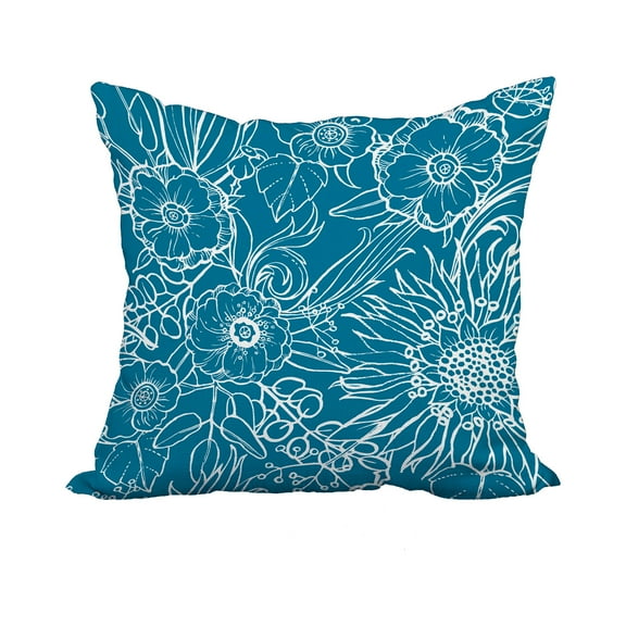 18 x 18 Inch Zentangle 4 Teal Floral Print Decorative Polyester Throw Pillow with Linen Texture