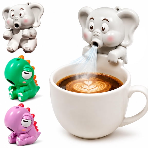 Clip On Mini Fan for Cup and Bowl, Rechargeable Monkey Elephant Dinosaur Shaped Personal Fan, Portable Coffee Chiller Cooling Attachment for Hot Drinks