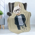 thumbnail image 4 of Hipster Soft Flannel Fleece Throw Blanket, Hilarious Sketch of Cool Posed Animal with a Blazer Modern Theme, Cozy Plush for Indoor and Outdoor Use, 60" x 80", Pale Khaki and Multicolor, by Ambesonne, 4 of 5