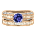 thumbnail image 2 of 1.25 Carat (ctw) 10K Rose Gold Round & Baguette Cut Tanzanite & White Diamond Ladies Vintage Bridal Engagement Ring Set, 2 of 3