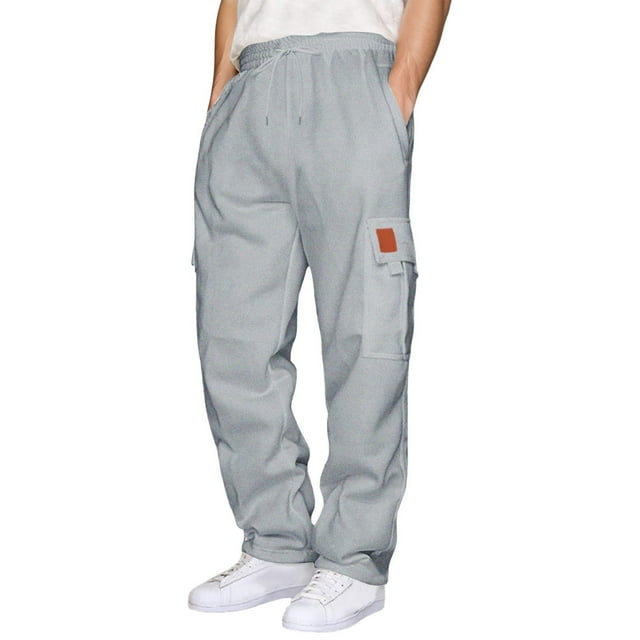 Men's Casual Utility Joggers Comfortable Solid Color Work Pants with Multiple Pockets for Outdoor and Daily Wear