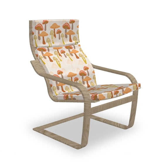 Mushroom Armchair Pad and Slipcover, Striped or Dotted Organic Vegetation, 1 Piece Soft Cushion Replacement with Removable Cover, Pale Peach Umber Orange, by Ambesonne