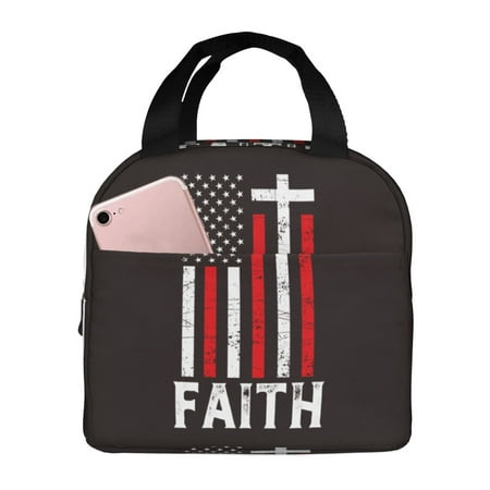 Insulated Lunch Bag for Women Men - USA Flag Cross Leakproof Cooler Lunch Box for Women Men  Lunch Tote Bags for Work School Picnic Travel