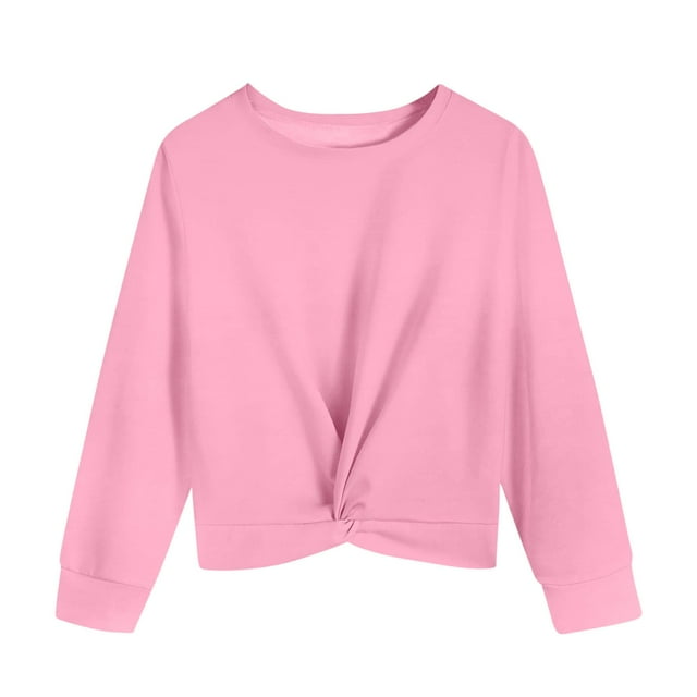 Plebaso Chandail en Molleton Garçons Filles Torsadé devant Manches Longues Hauts Enfants Décontracté Col Rond Couleur Unie Pull Vêtements