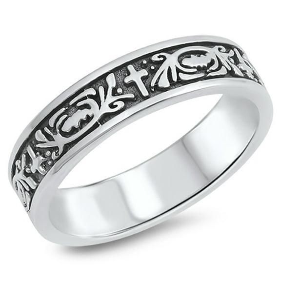 Oxidized Cross Vine Dove Parable Bible Ring .925 Sterling Silver Band Jewelry Female Male Size 7
