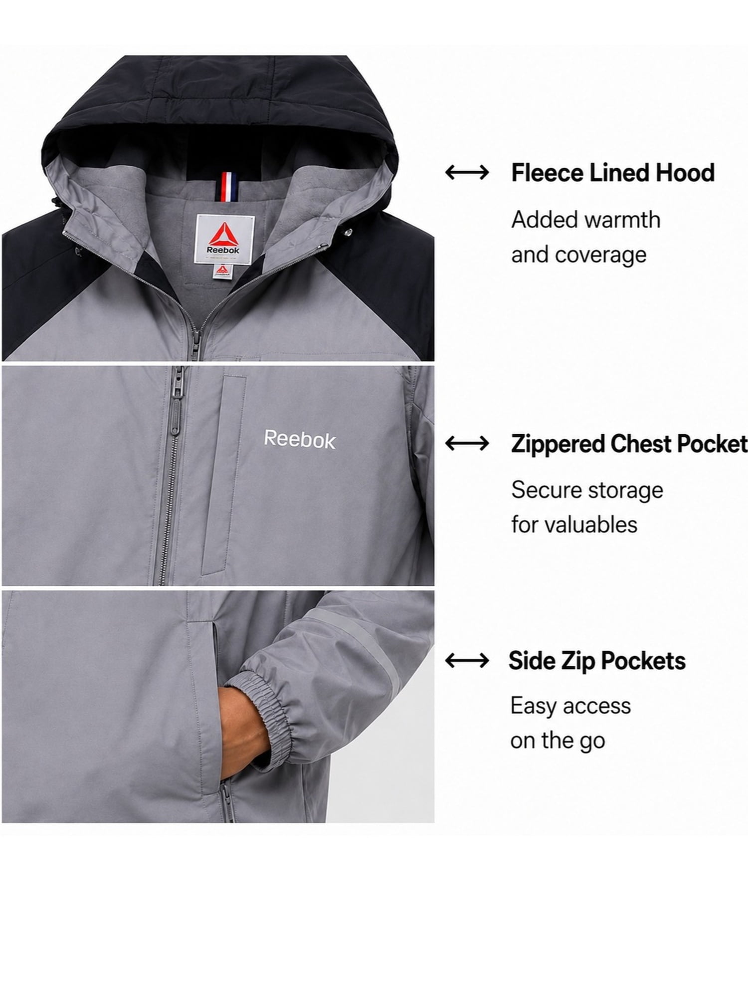 Reebok Men's and Big Men's Retro Windbreaker, Size S-3XL