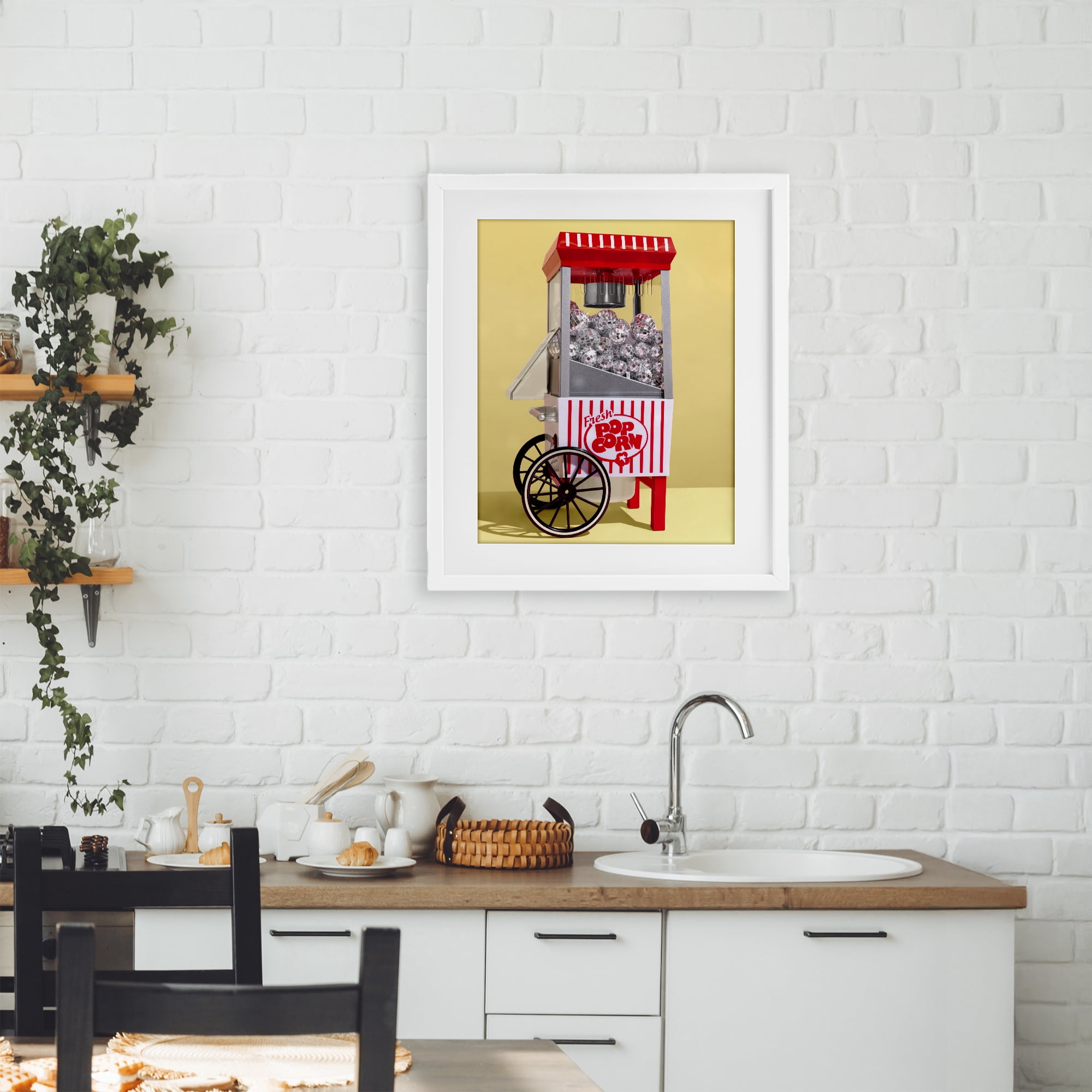Stupell Industries Disco Popcorn over Yellow White Framed Print Under Glass, design by LISH Creative