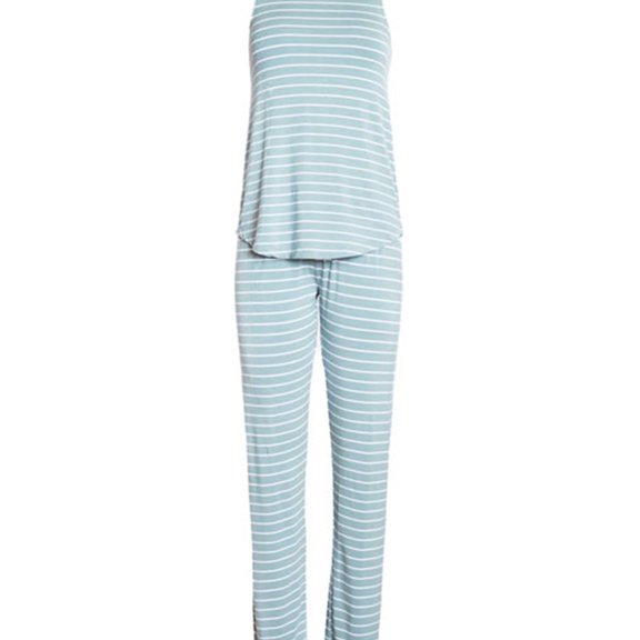 P.J. Salvage Womens Striped Pajama Sleep Tank Top, Green, Small