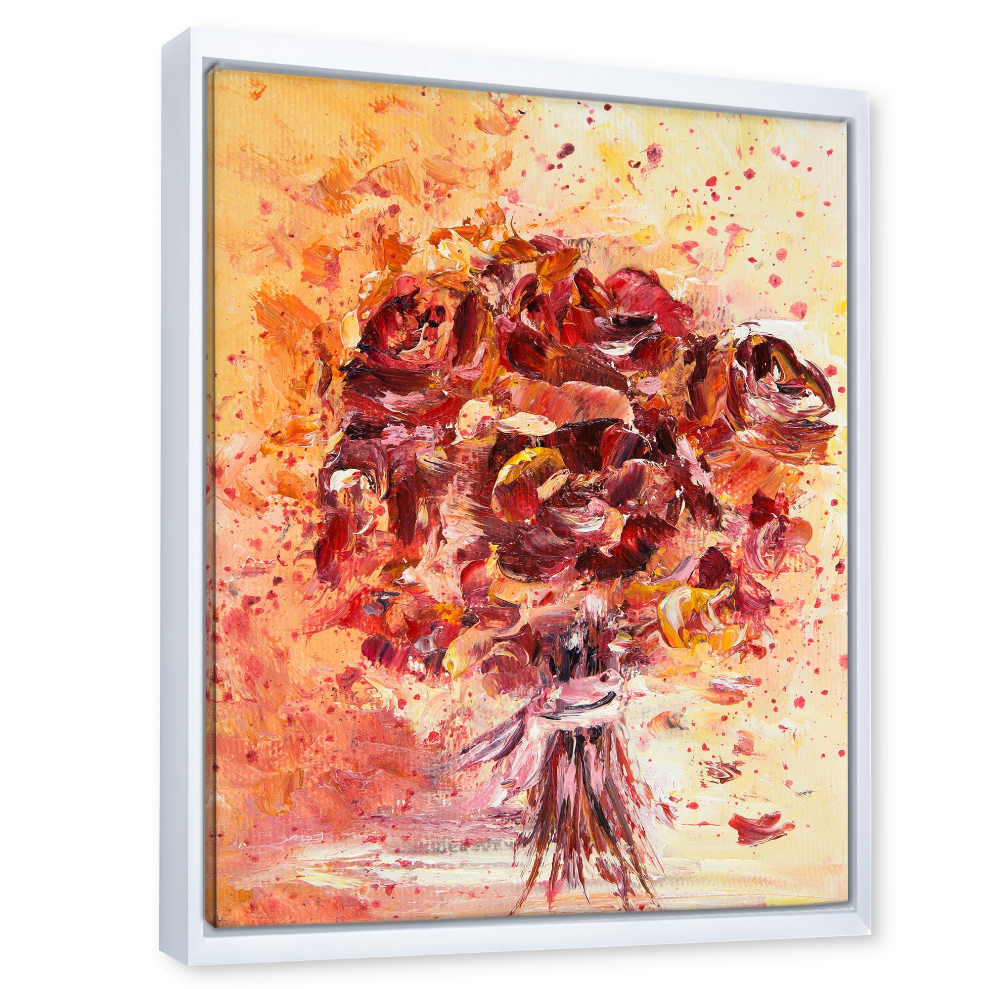 Ancient Red Fresh Flowers Bouquet 30 in x 40 in Framed Painting Canvas Art Print, by Designart