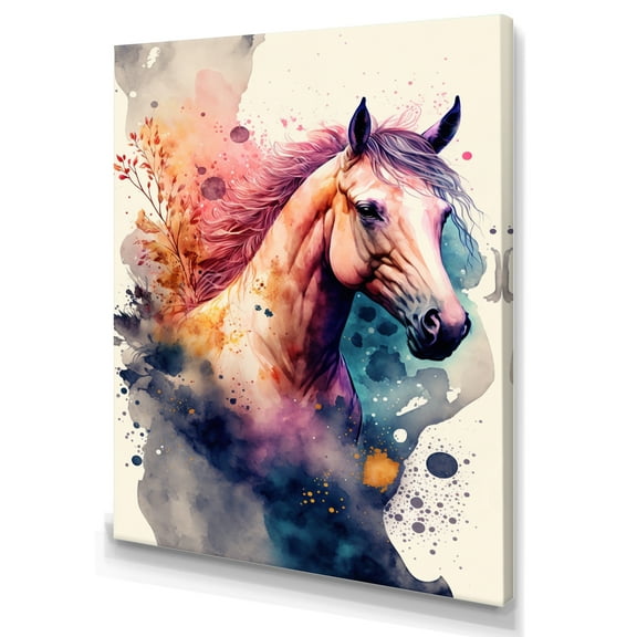 Designart Cute Horse Floral Art II Canvas Wall Art
