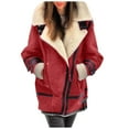 thumbnail image 3 of Women Plus Size Winter Coat Lapel Collar Long Sleeve Padded Leather Jacket Vintage Thicken Coat Sheepskin Jacket Zip up Wool Coat Women Woman Clothes Womens Winter Jacket Hood Coat Trench Womens, 3 of 6