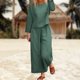 thumbnail image 4 of Pantalones Top básico de lino Pantalón recortado Cintura elástica Traje de color sólido (Verde oscuro M) Ygjytge Verde oscuro T M para Mujer, 4 of 7