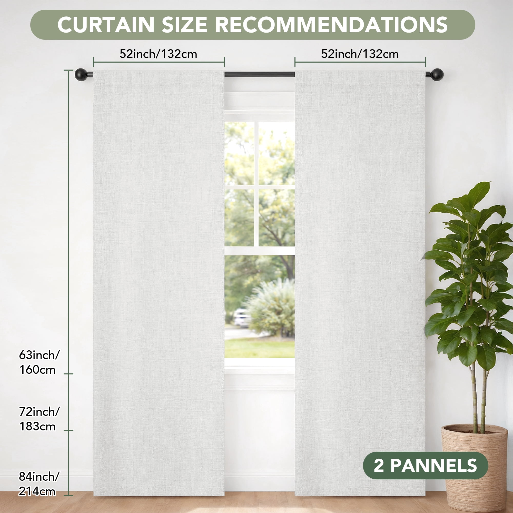 Deconovo Linen Textured 100% Blackout Drapes, Thermal Insulated Back Tab, 2 Panels, Cream, 52" x 84"