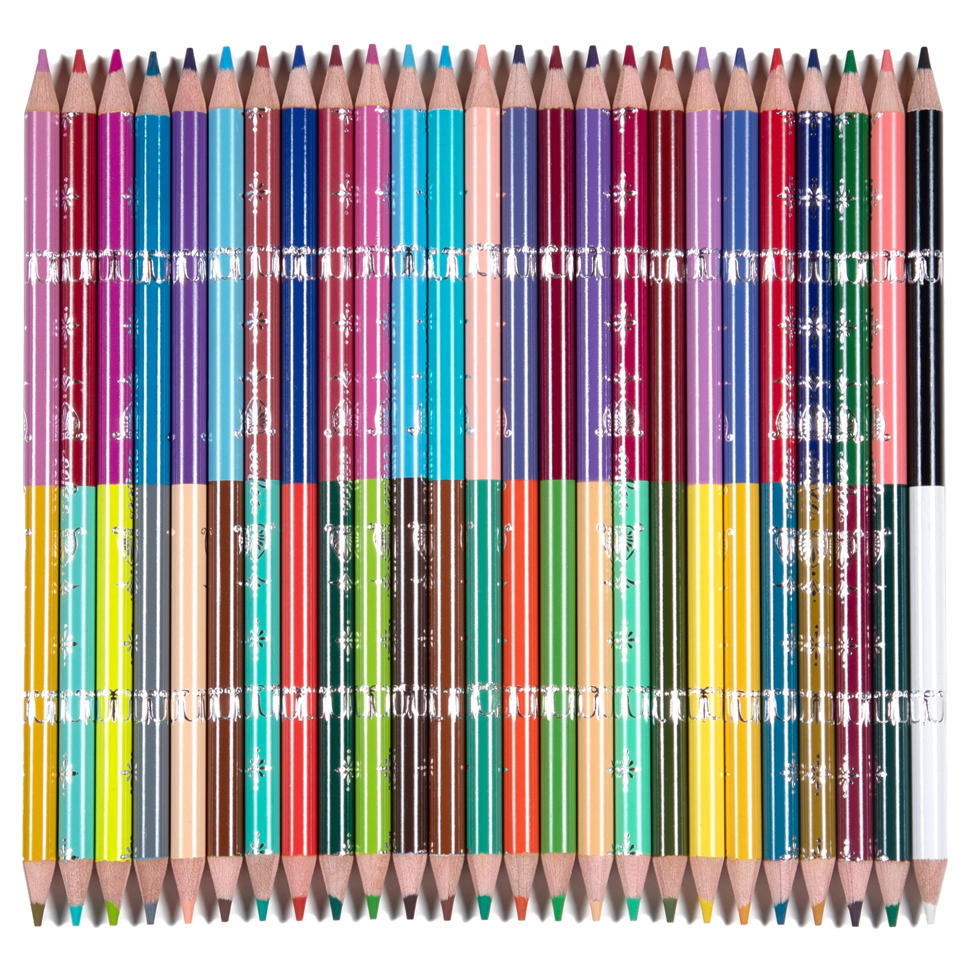 eeBoo Piece & Love: Double-Sided Colored Pencils - Flora's - 25pc - 50 Color Set, Silver Foil Design, Floral Storage Tube, Artist-Quality, Adults