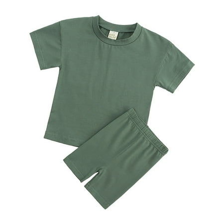

ASEIDFNSA Girls Cute Dress Baby Girl Name Brand Clothes Toddler Kids Baby Boys Girls 2 Pieces Tracksuit Summer Outfits Solid Short Sleeve T Shirt Tops With Shorts Set
