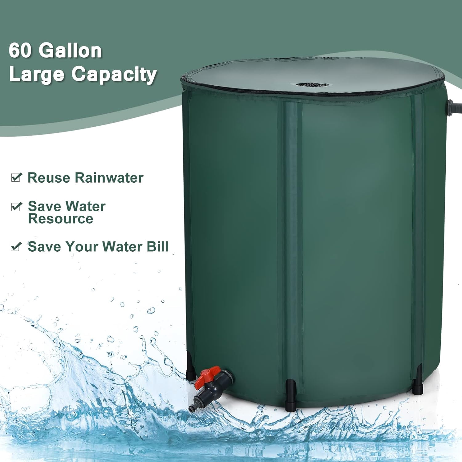ZYPPP 60 Gallon Collapsible Rain Barrel, Portable Rain Barrels to Collect Rainwater from Gutter, Rainwater Collection System, Water Storage Tank Catcher Container with Filter Spigot